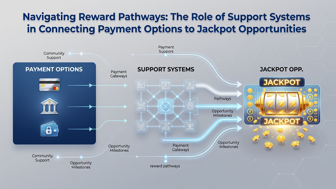 Illustration der Verknüpfung von Zahlungsoptionen und Jackpots über Supportsysteme in Live-Tisch-Sessions