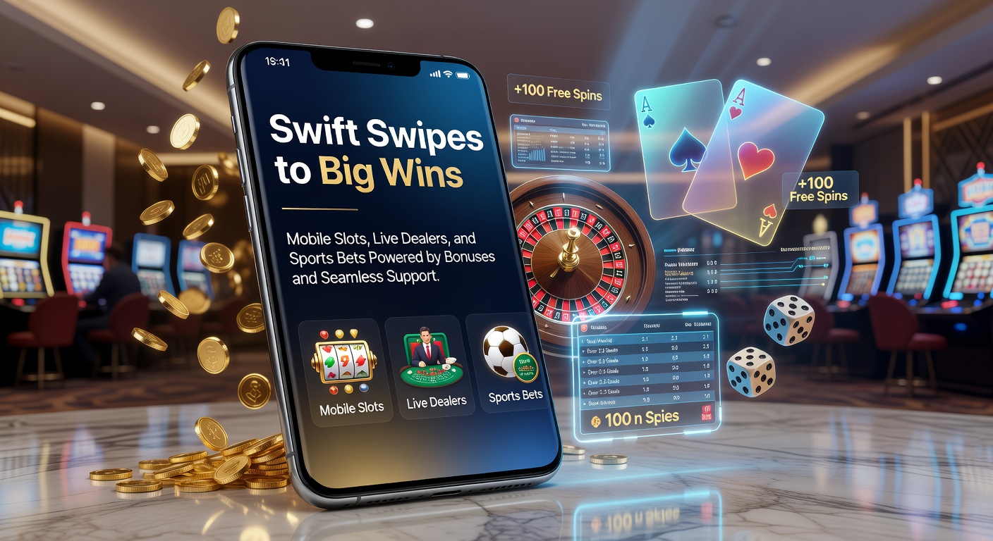 Smartphone mit bunten Slot-Maschinen und Gewinnanimationen auf dem Bildschirm, umgeben von Sportwetten-Apps und Live-Dealer-Tischen