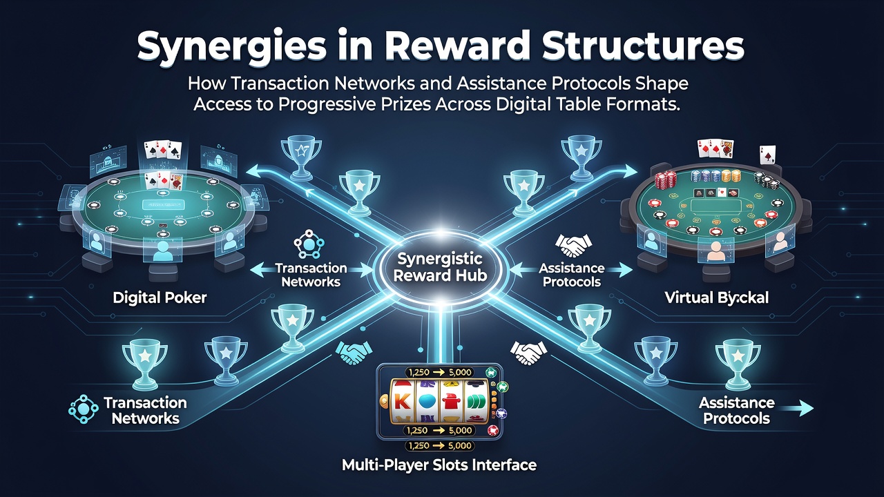 Darstellung von vernetzten Transaktionssystemen und progressiven Jackpots in digitalen Tischspielen mit integrierten Belohnungsstrukturen